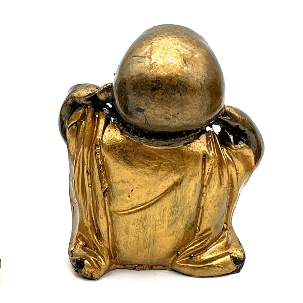 Set of 3 Baby Monk Figurines Hear See Speak No Evil Gold Resin Statues 3" - Picture 6 of 11